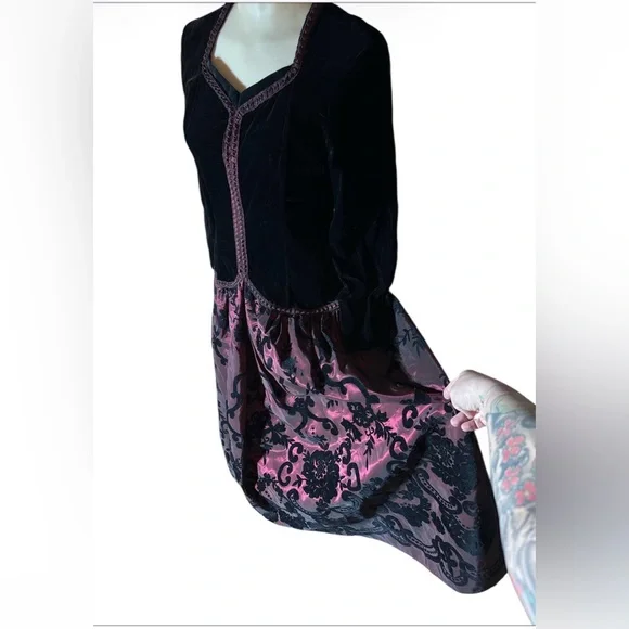 Vintage 80s Scott McClintock Velvet Taffeta Holiday Dress Whimsigoth Baroque SM